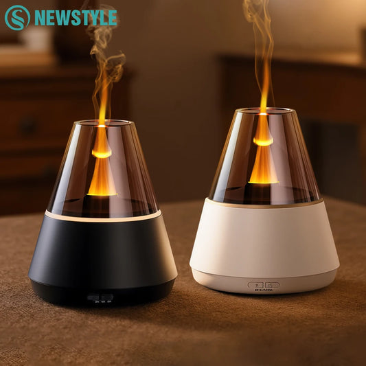 New Colorful Simulated Flame Night Light with Ultrasonic Air Humidifier 150ml Candle Flame Essential Oil Aroma Diffuser for Home