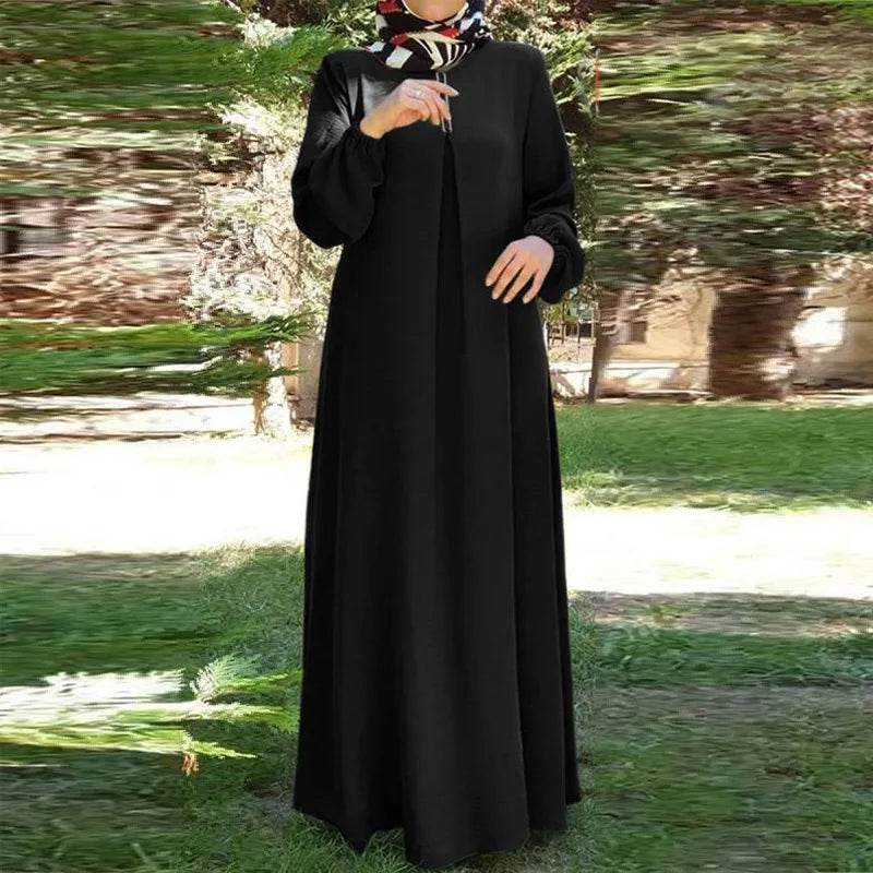 Kaftan Long Sleeves O-neck Robe Dress Muslim Dress Women Abaya Fashion Loose-Fitting Islamic Clothing Eid Ramadan Caftan - AIAZ