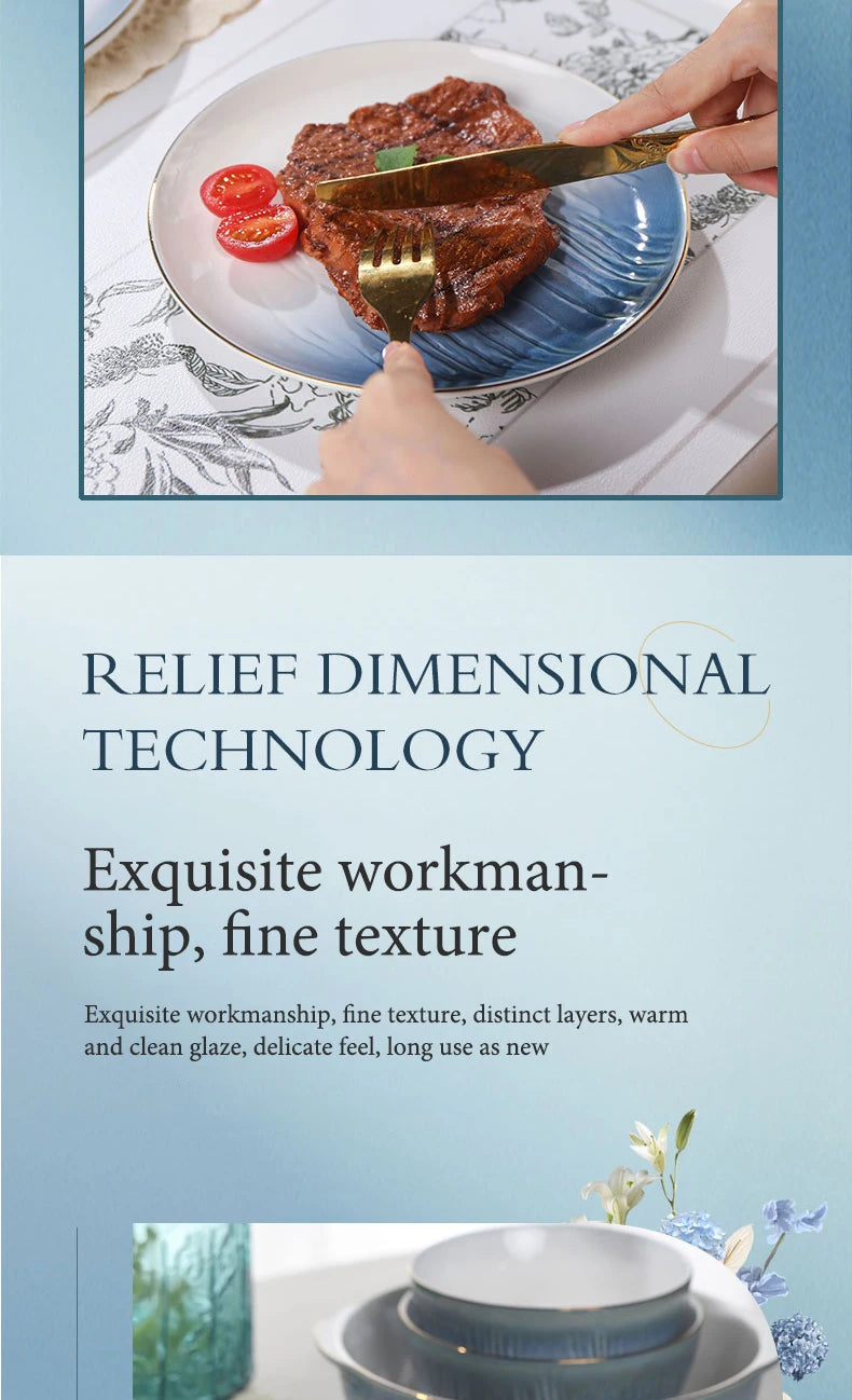 Luxury Ceramic Tableware Sets 24PCS Bone China Cutlery Microwave Dishwasher Safe Durable Elegant Ceramic Plates Dinner Sets