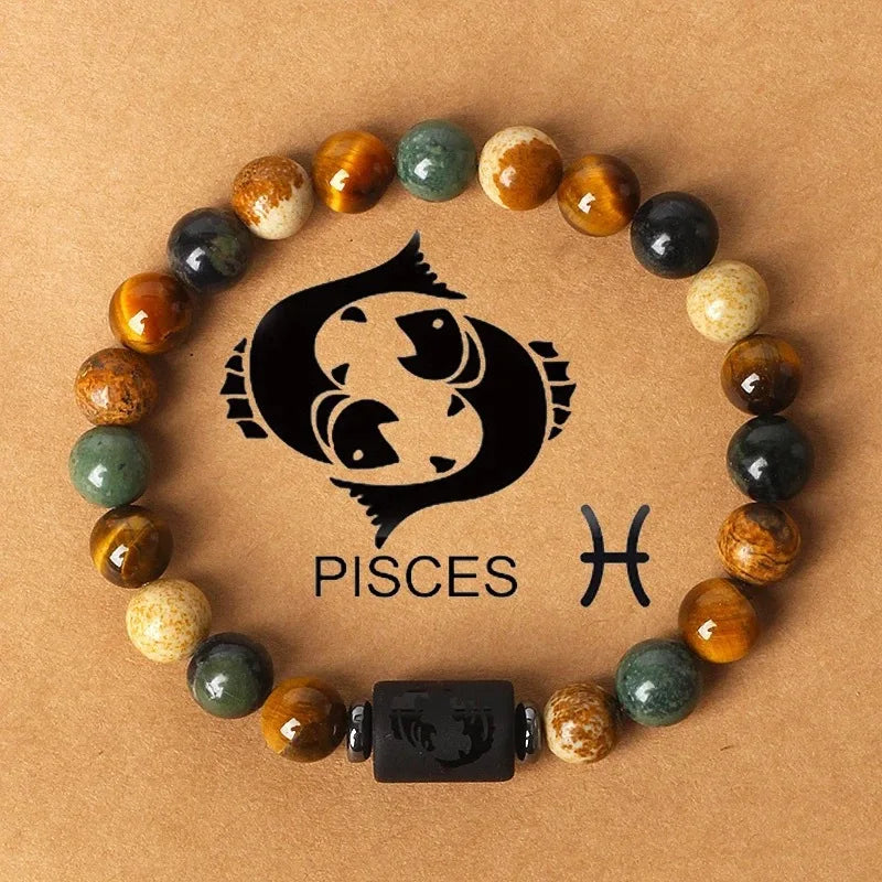 12 Constellation Natural Stone Beads Tiger Eye Stone Bracelets For Men Women Zodiac Signs Bracelet Aries Taurus Charm Bracelet