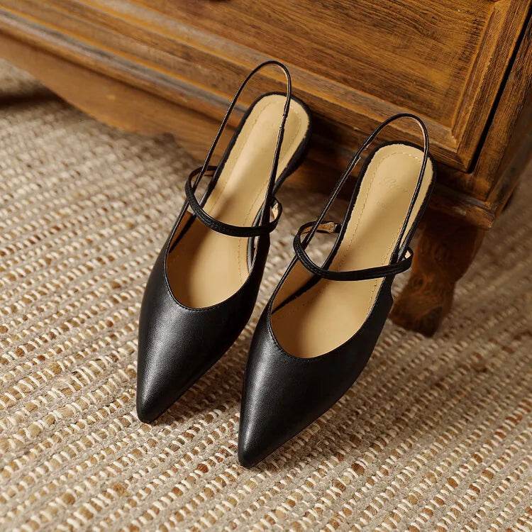 Summer Sandals Sheep Leather Women Shoes Pointed Toe Low Heel Women Pumps Genuine Leather Cover Toe Sandals for Women Handmade - AIAZ