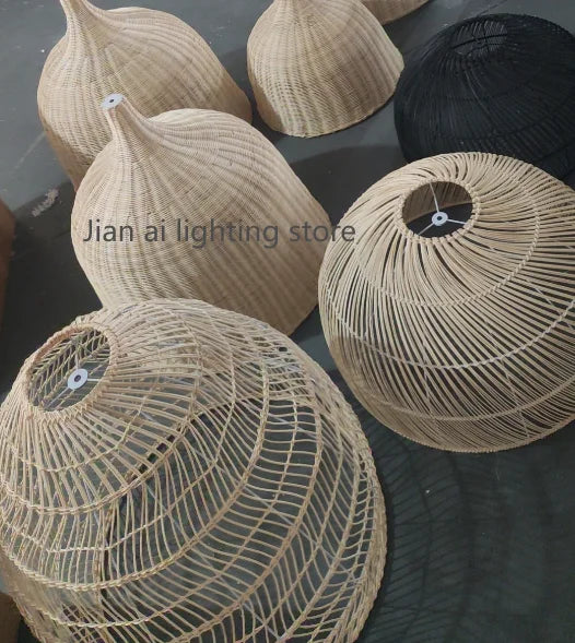 Japanese Style Wooden Woven Handmade Pendant Lights Restaurant Bedroom Study Room Chandelier Pastoral Rattan Tatami Chandeliers