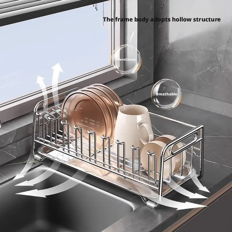 Dish Drain Rack Holder 304 Stainless Steel Bowl Drainer Tableware Cup Drying Rack Kitchen Accessories Storage Organizer Shelf
