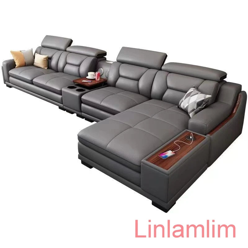 Beautify Your Living Room with Linlamlim Italian Genuine Leather Sofa - Bluetooth Speaker, Adjustable Headrests and USB Charging