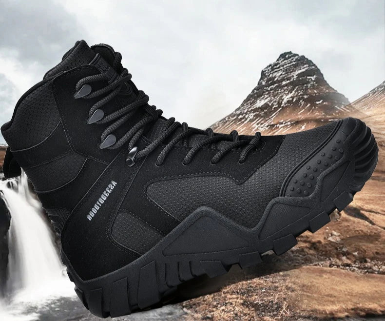 Outdoor Hiking Shoes Men Casual Combat Boots Men Breathable Wear-resistant Anti-slip Flat Comfortable High-top Boots Men