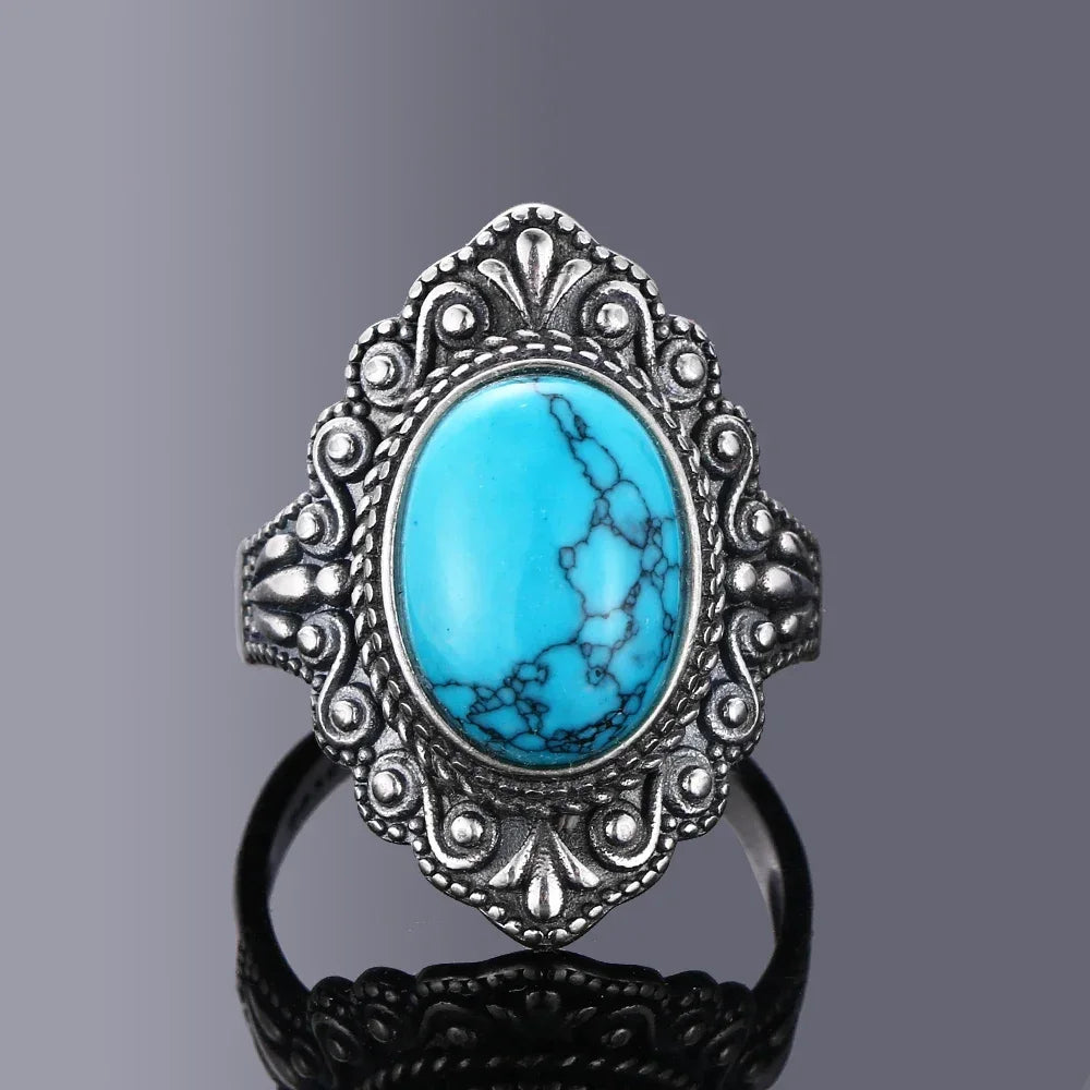 Retro Oval Natural Labradorite Rings for Women Men Silver Ring Finger Ring Retro Gemstone Rings Jewelry Party Gift