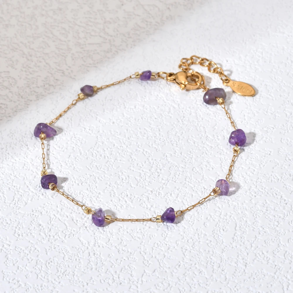 Irregular Natural Stone Stainless Steel Chain For Women Gilrs Gold Color Bracelet Femme Summer Jewelry Gift Adjustable for Women