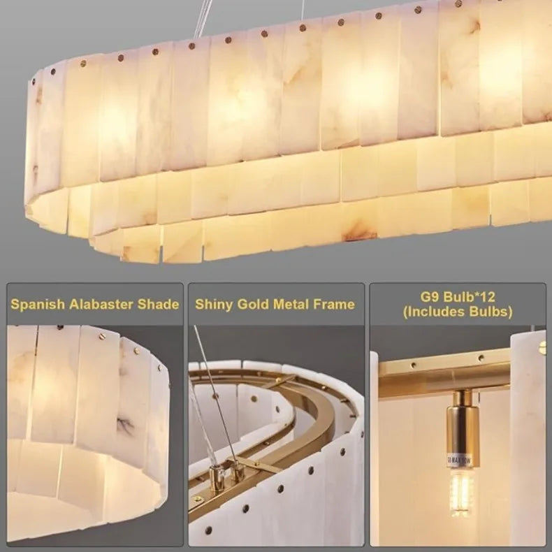Rectangle Alabaster Chandelier for Living Room Bathroom Dining Room Decor Kitchen Foyer Adjustable Modern Marble Pendant Light