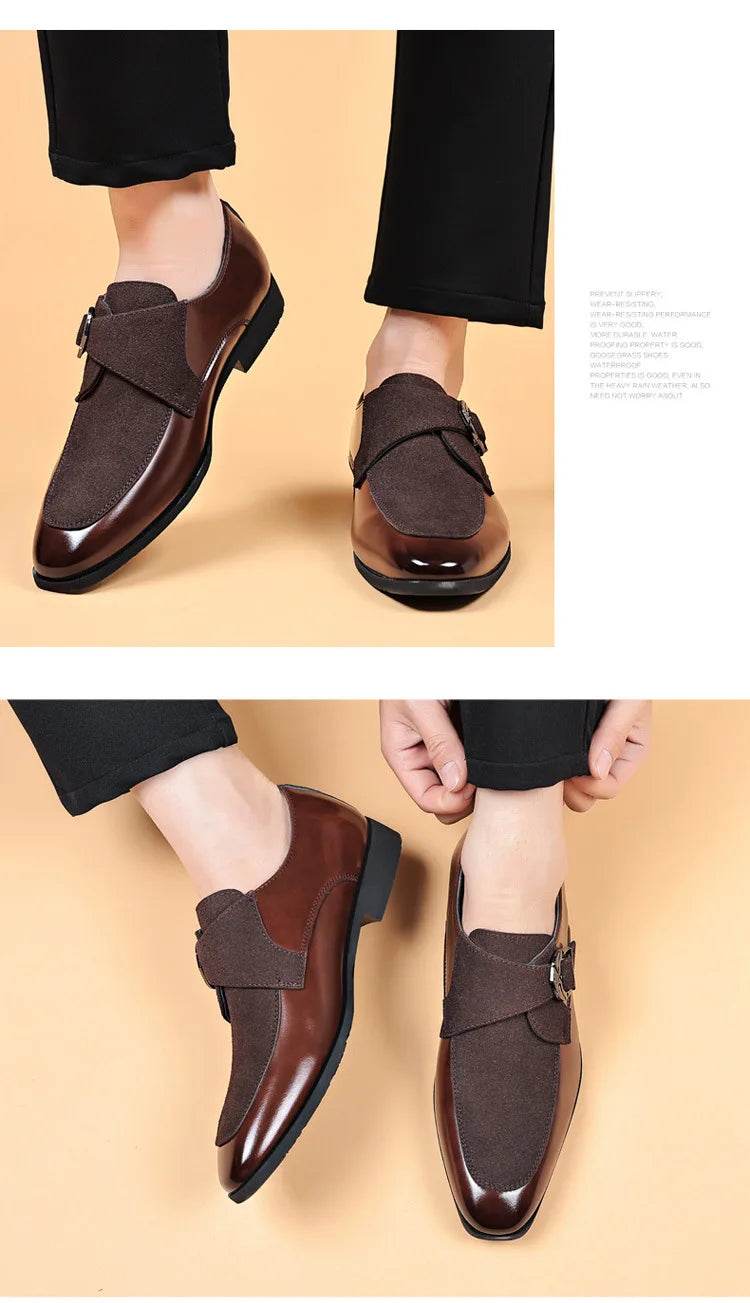 Casual Business Shoes for Men Point Toe Men Dress Buckle Shoes Luxury Men's Wedding Formal Shoes Derby Party Oxford Footwear - AIAZ