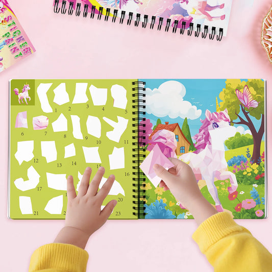 Montessori Sticker Puzzle Book With Story For Kids Educational Jigsaw Sticker Creative Games Children's Mosaic Toy Birthday Gift
