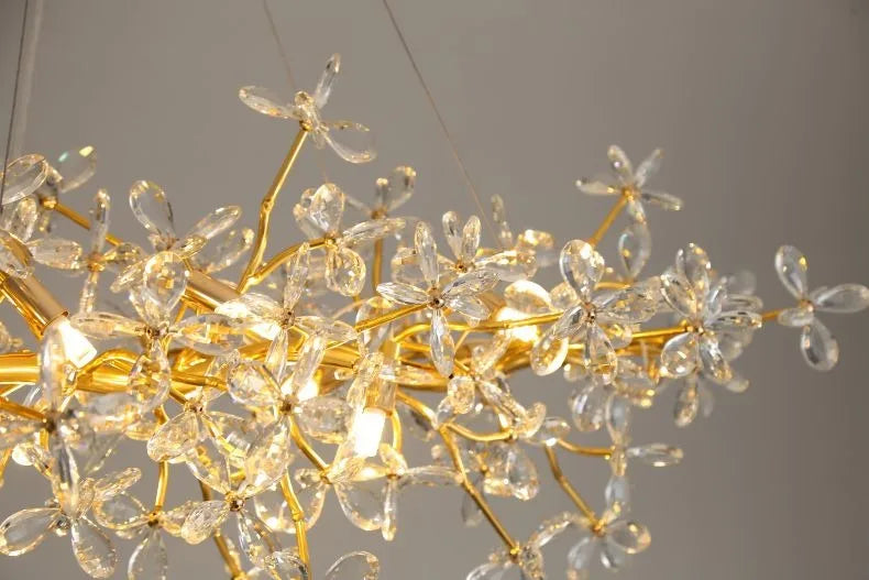 Modern Ceiling Chandelier Light Gold Crystal for Living Room Bedroom Transparent Flower Chandelier Indoor Lights Home Decor