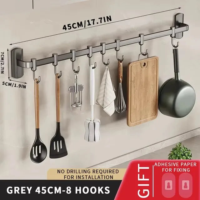 Wall Mounted Hooks Rack Kitchen Organizer Utensils Knife Holder Cutting Board Spoon Lid Storage Bathroom Towel Robe Coat Hangers