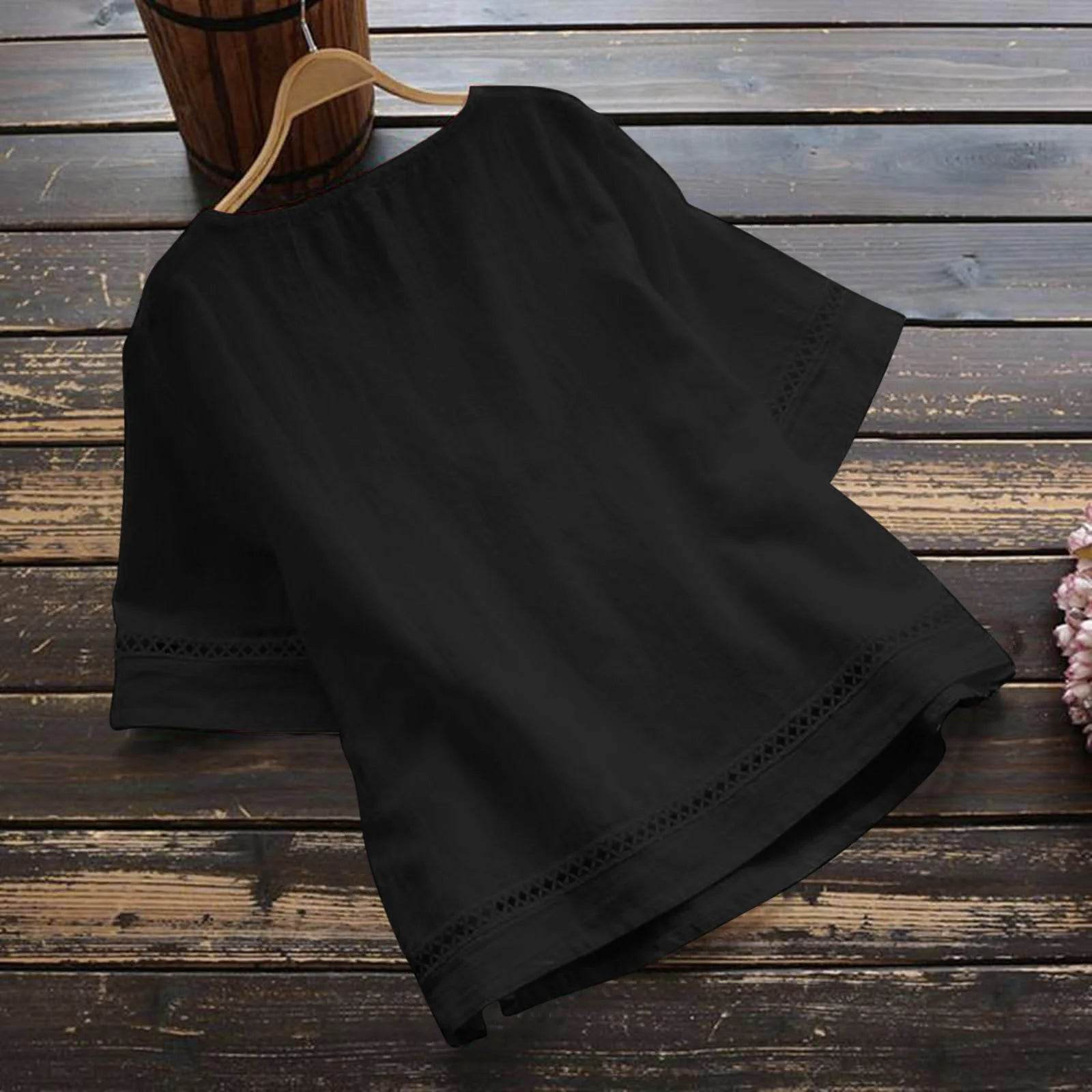 Fashion O-neck Short Sleeve White Lace Tops And Blouses Women 2024 Summer Loose Casual Cotton Linen Top Femme Blouse Shirt Woman - AIAZ