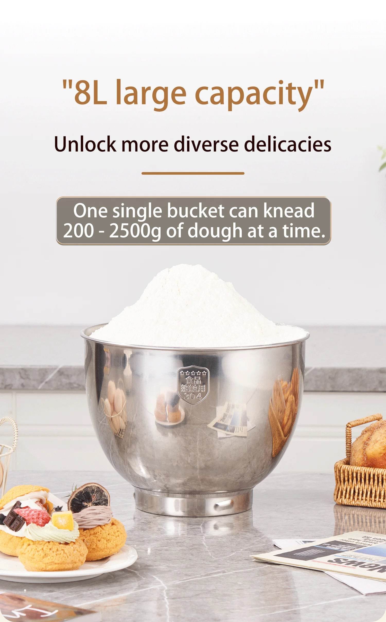 SUNATUR 2000W electric kitchen blender 8L stand mixer machine Egg Beating cream All-in-One Mixer Household Auto Dough Kneading - AIAZ