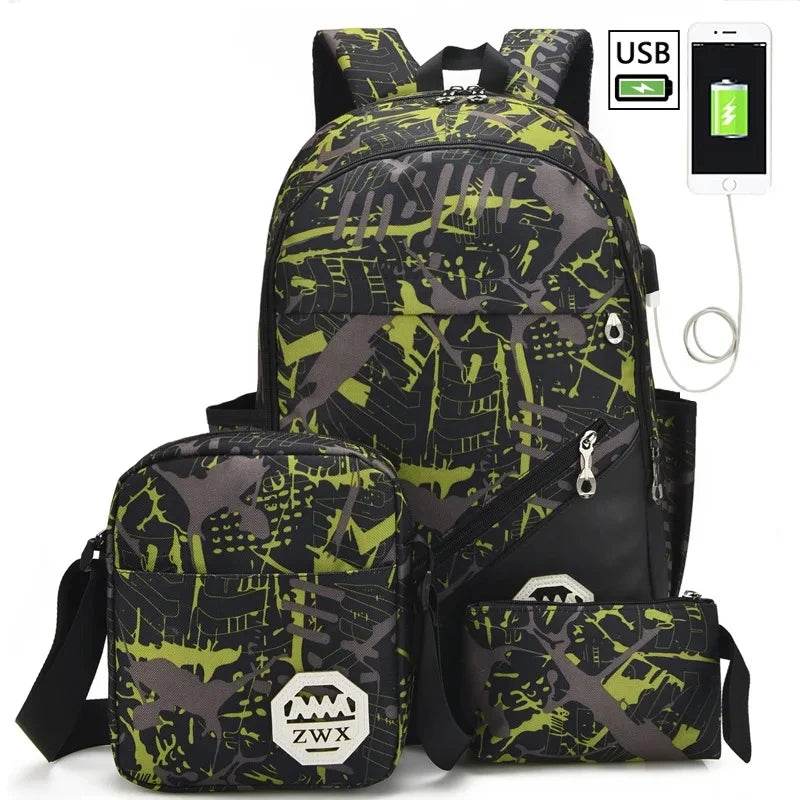 Waterproof travel laptop backpack children School Bags teenager Boys girls camouflage school Backpack set high School backpack - AIAZ