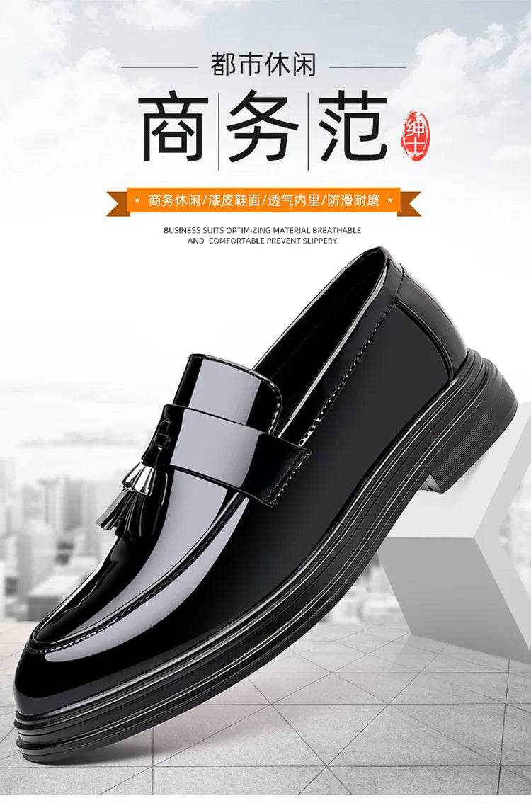 2024 New Men's Casual Business Leather Shoes Bright Black Wedding Banquet Dress Leather Shoes Large fashion Men's Shoes 38-48 - AIAZ