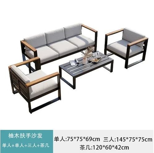 Aluminum Alloy Garden Sofas Waterproof Sunscreen Outdoor Furniture Home Courtyard Balcony Garden Sofa Coffee Table Combination L