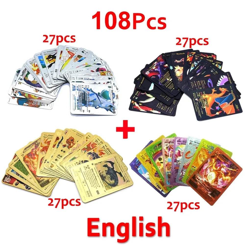 Pokemon Cards Vmax GX Gold Foil Flash Card English Spanish Colorful Pikachu Charizard French German Game Battle Collection Cards - AIAZ