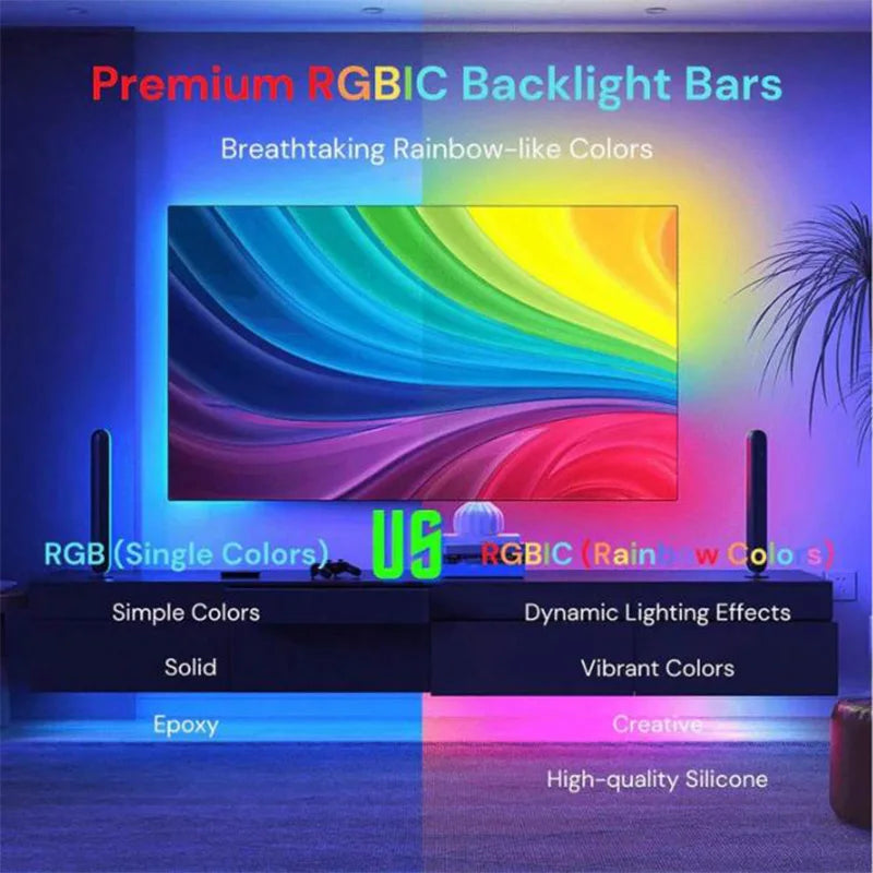 TV Backlight Music Sync Smart Strip Lights Color Pickup RGBIC LED Light 50-75 inch Screen App Remote for Game Home Ambient Light