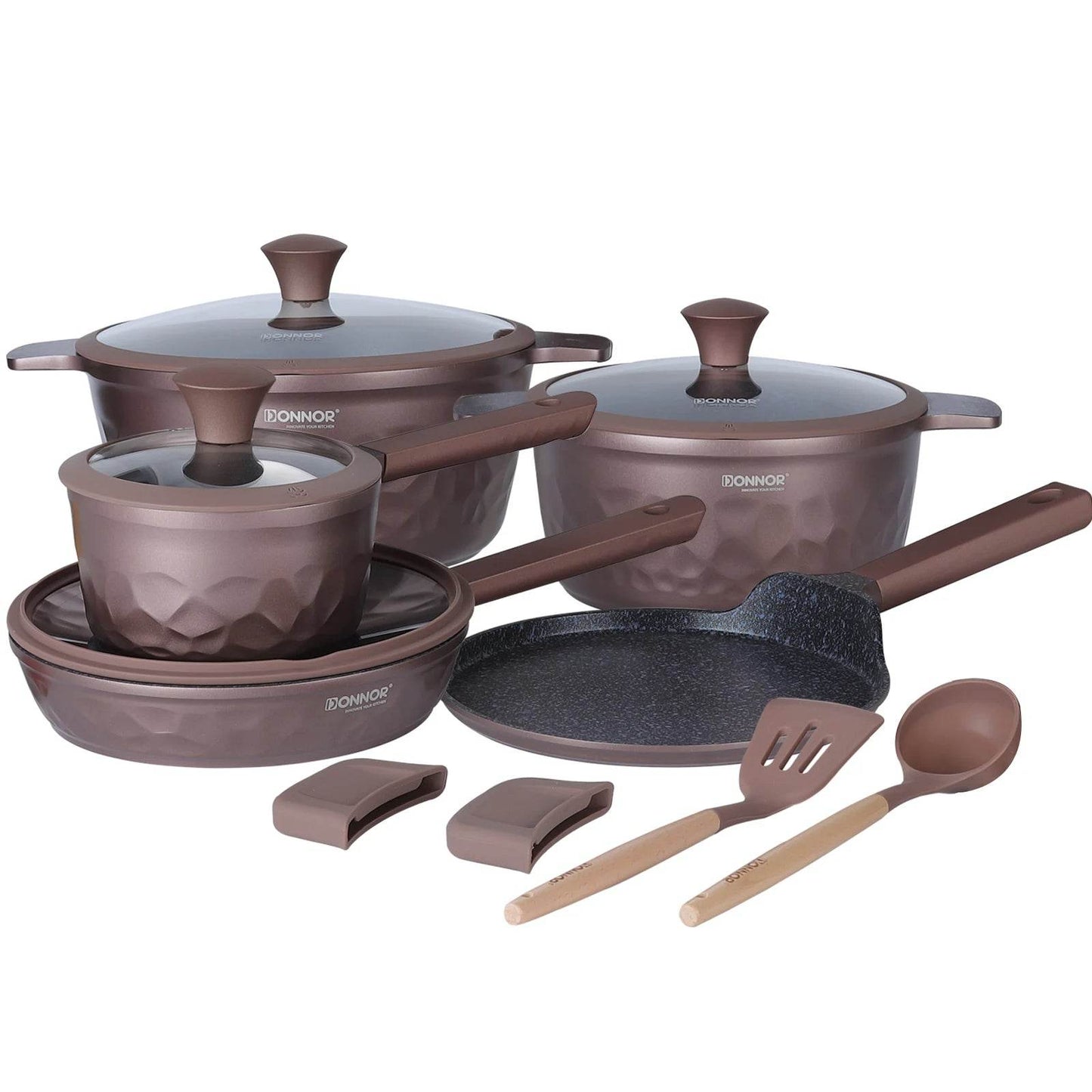 DONNOR Kitchen Cooking Set 12 Pcs Pots and Pans Set Non-toxic Healthy Pots and Pans Set Non Stick Saucepans Steamer Set - AIAZ