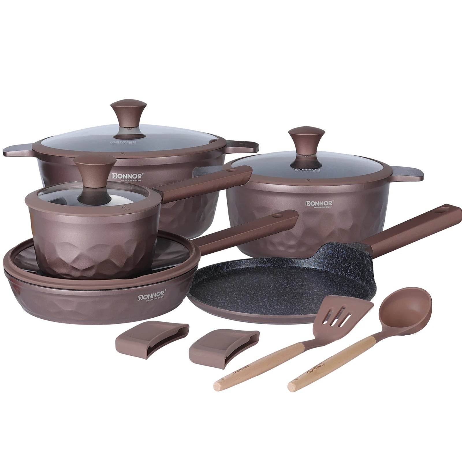 DONNOR Kitchen Cooking Set 12 Pcs Pots and Pans Set Non-toxic Healthy Pots and Pans Set Non Stick Saucepans Steamer Set - AIAZ