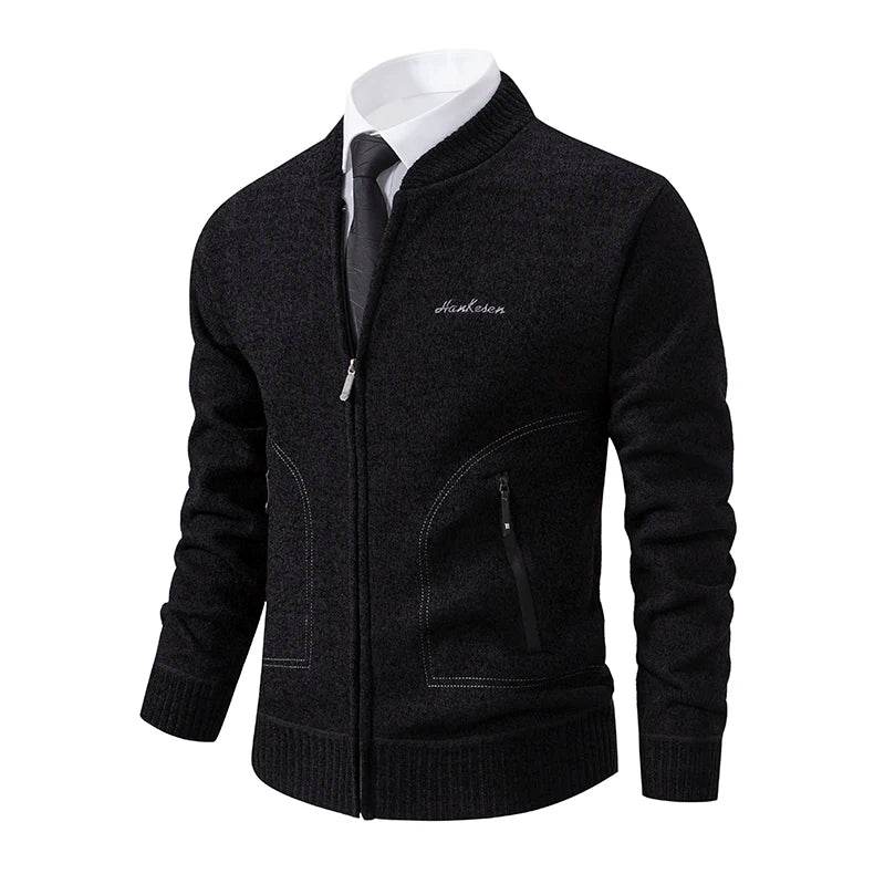 2023 Knitwear Spring and Autumn Men's Stand-up Collar Thick Warm Cardigan Sweater Winter Loose Casual Coat - AIAZ