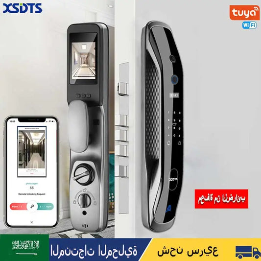 New Biometric Fingerprint Lock Security Smart Door Lock Password Electronic Locks Key IC Card Unlock APP Camera Electronic Lock