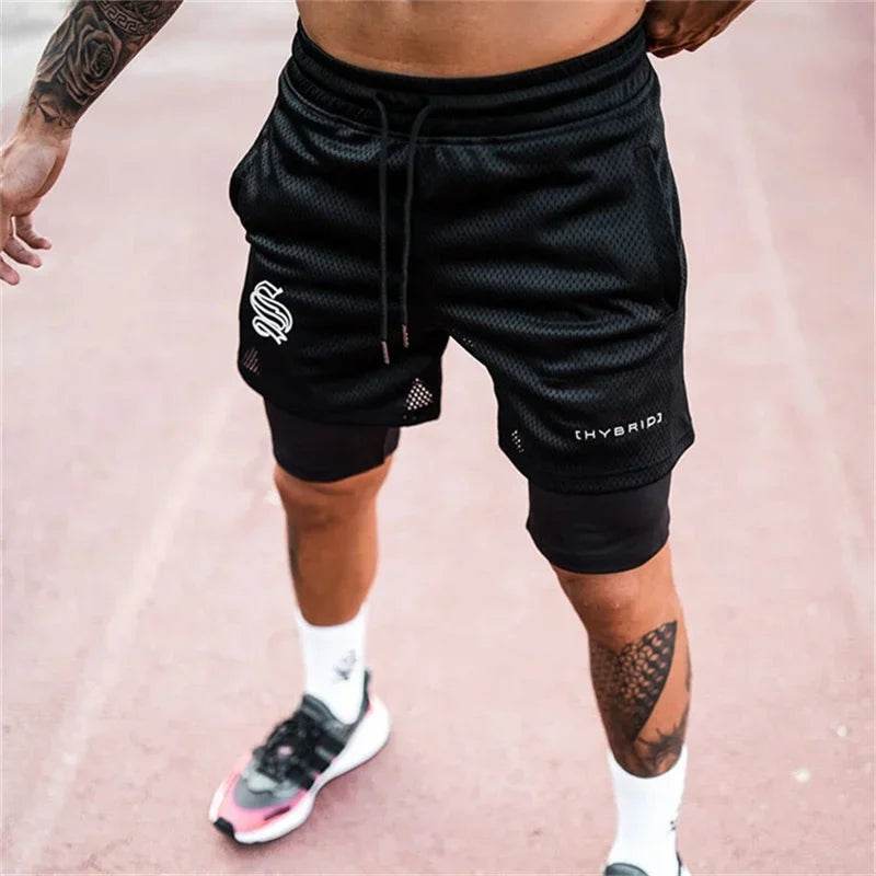 2025 summer mesh Sports Shorts Men Double-deck Jogging Running Shorts Men 2 IN 1 Mens GYM Shorts Fitness Workout Short Pants Man - AIAZ