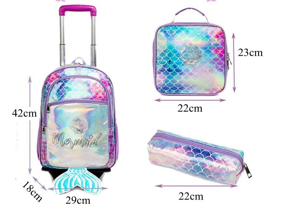 School Wheeled backpack Bag School bag with wheels Trolley Satchel bag Kids School Rolling backpack for girls School Trolley Bag - AIAZ
