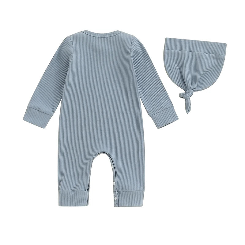 2024-05-08 Lioraitiin Baby Boys Romper Letter Print Long Sleeve Crew Neck Jumpsuits Spring Casual Infant Bodysuits with Hat