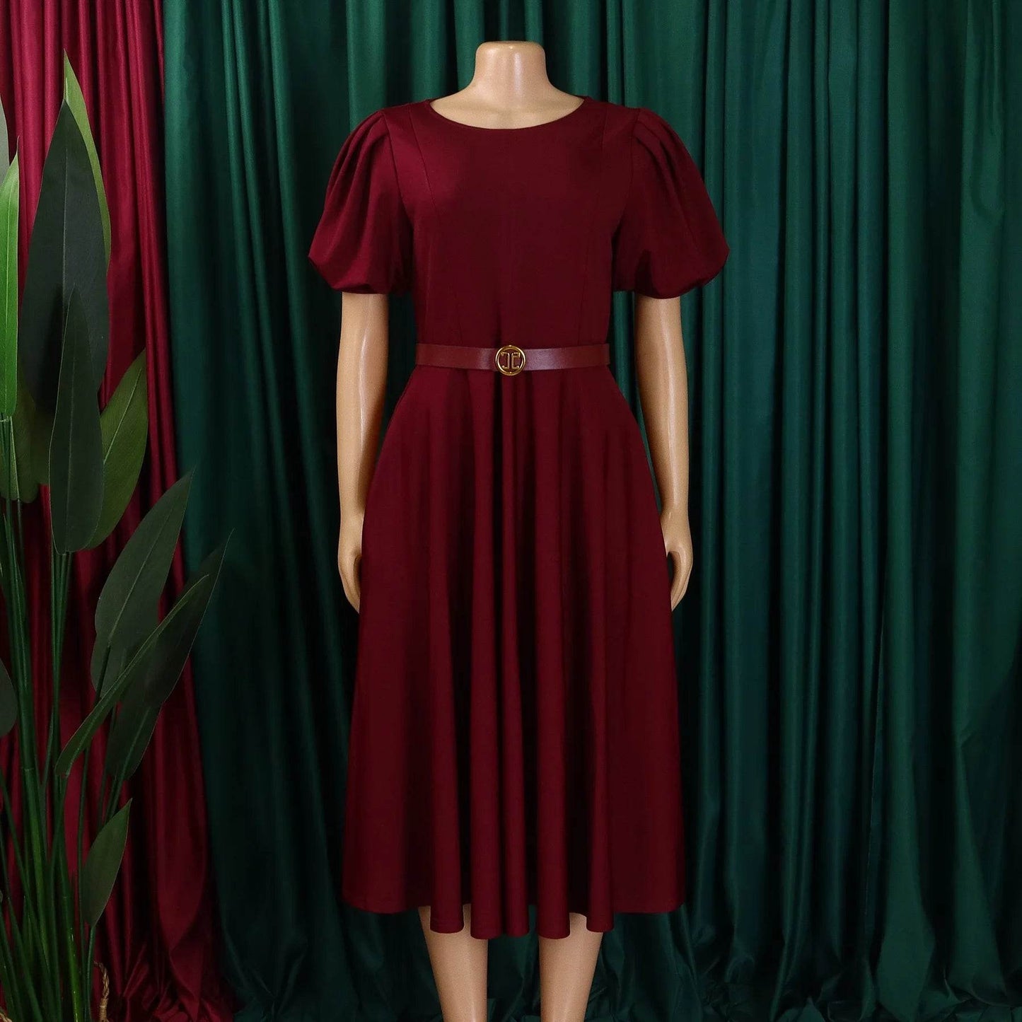 Elegant Office Dress for Women Professional O Neck Short Sleeve Belt Waisted A Line Mid Calf Formal Business Work Dress Midi New - AIAZ