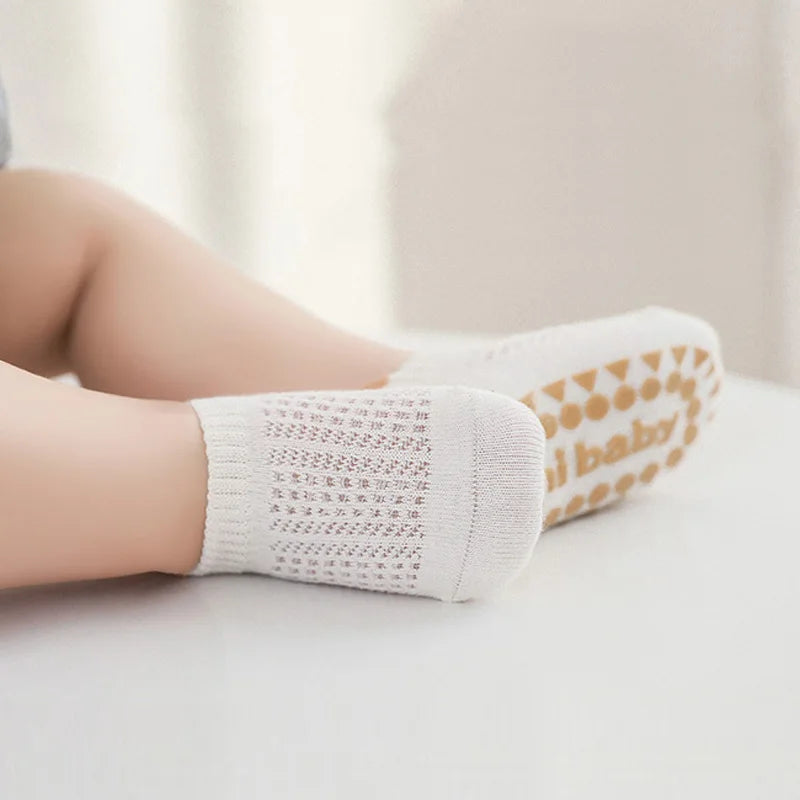 3 Pairs Babys Cotton Thin Mesh Socks Comfy Breathable Kids Boys Girls Non-slip Floor Socks
