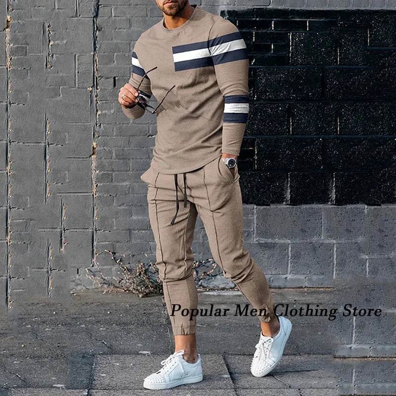 Men Clothes Set Fashion Long Sleeved T Shirt+Trousers Casual Tracksuit 2 Piece Suit Spring Male Sportswear Streetwear Oversized - AIAZ
