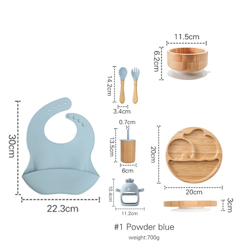 7pcs Silicone Baby Feeding Set Baby Feeding Supplies Kids Bamboo Dinnerware With Cup Children's Dishes Bowl Stuff Tableware Gift