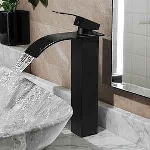 JIENI European Style Bathroom Sink Set Ceramic Washbasin Black Waterfall Faucet Pop Up Drain Combo Oval Counter Top Sinks