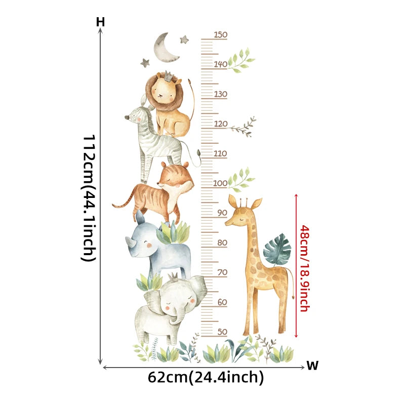 Cartoon African Animals Height Measurement Ruler Wall Stickers for Kids Room Baby Nursery Wall Decals