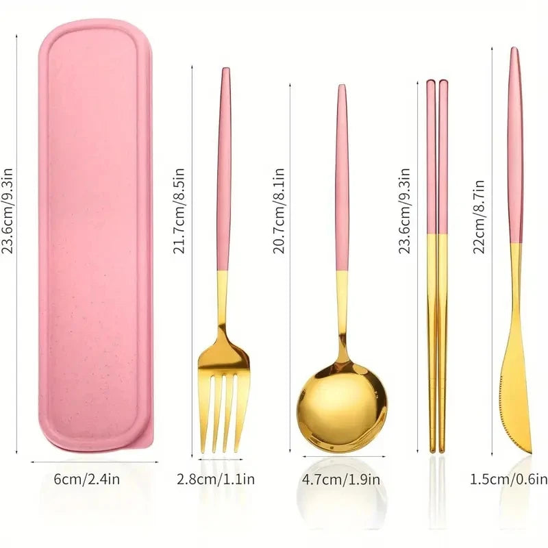 Stainless Steel Cutlery Set With Storage Box 4 Counts Portable Tableware Set For Home Kitchen Dining Room Household Tableware