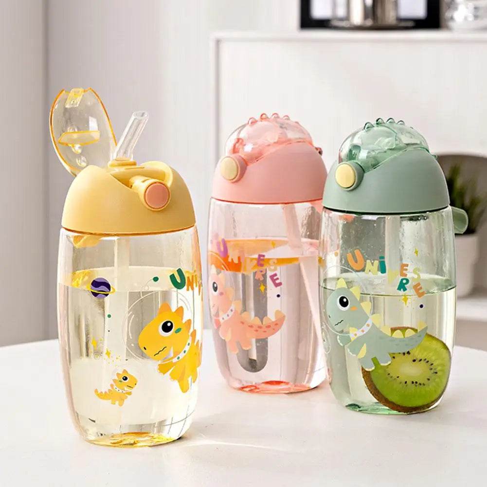 500ml Children's Dinosaur Water Bottle With Silicone Straw Leak Proof Plastic Water Bottle Summer Children's Water Cup - AIAZ