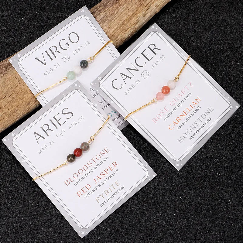 DAVINI 1pc Creative Twelve Constellation Bracelet Natural Stone Amethyst Moonstone Combination Zodiac Beaded Bracelet Jewelry