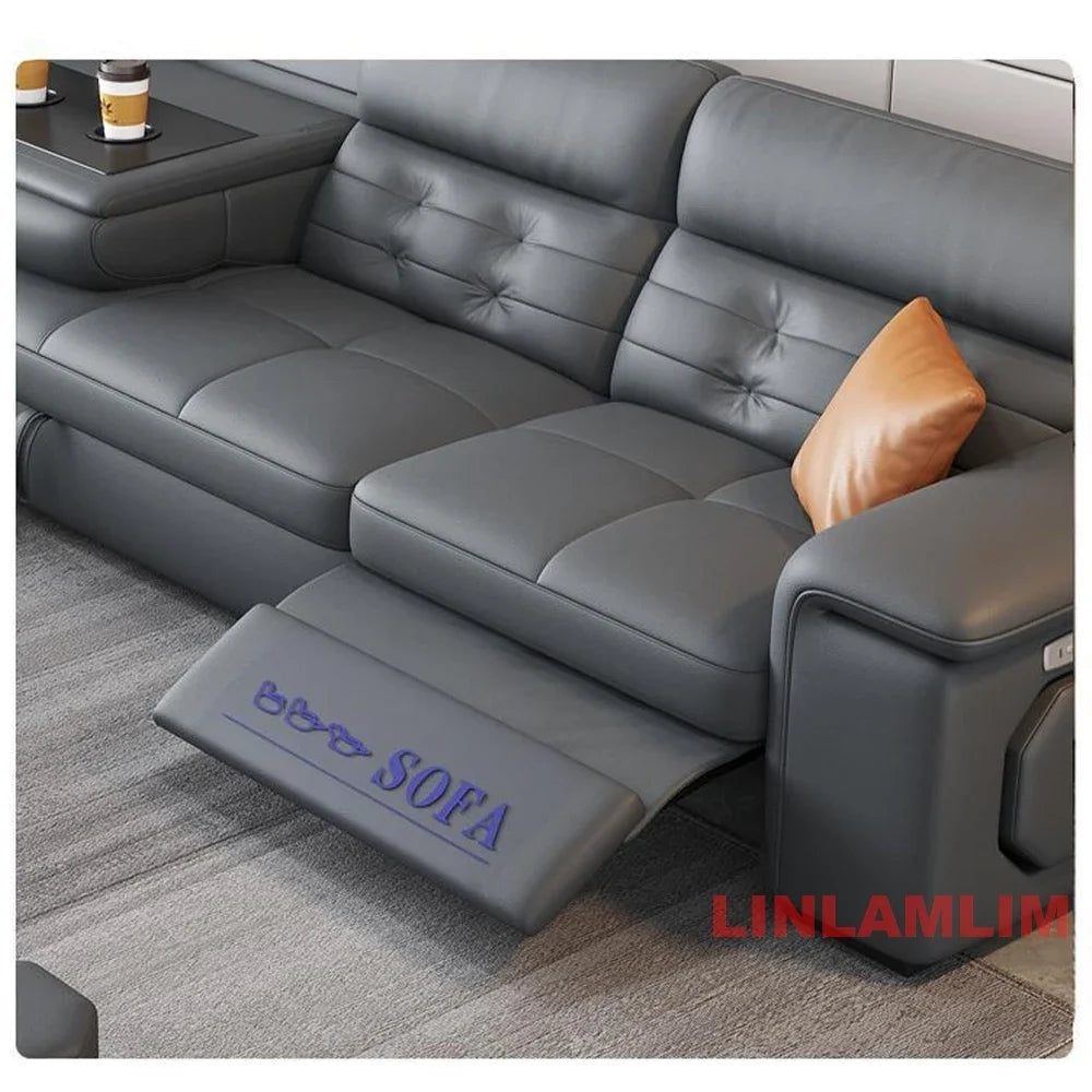 MINGDIBAO Sectional Sofa Bed with Storage, Genuine Leather Reclining Couch, Space-Saving Convertible Sleeper Sofa in Living Room