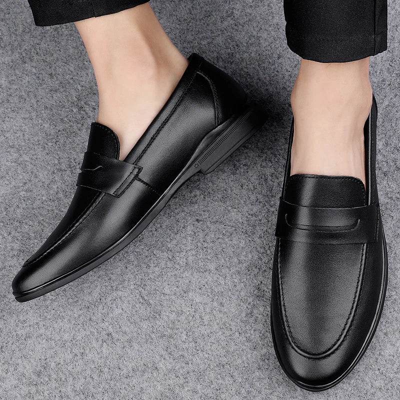 Classics Men's Brown Business Officially Shoes Leather Wedding Party Shoes for Men Quality Loafers Genuine Leather Pointed Shoes - AIAZ