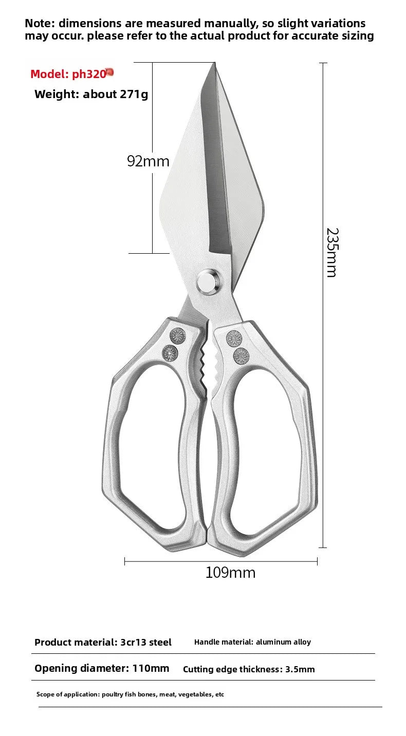 1pc Heavy-Duty Kitchen Scissors Stainless Steel Multi-Purpose Shears for Meat and Roast Cutting Household Cooking Food Scissors