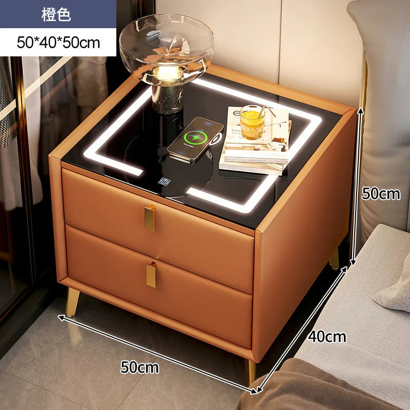 Intelligent Bedside Table Wireless Charge Three Color Night Light Bluetooth audio USB Interface Nightstands Bedroom Furniture