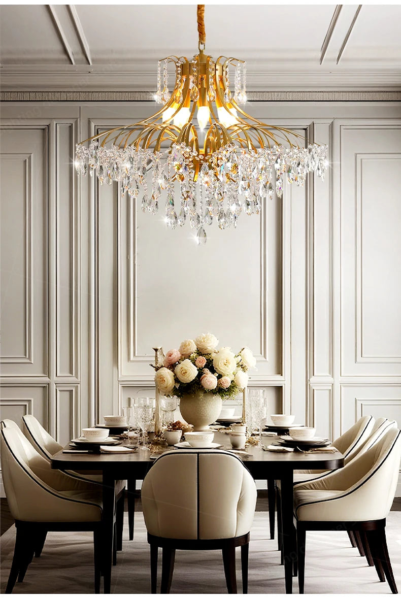 Hall Chandelier Crystal Living Room Pendant Light Minimalist Iron Art Hanging Lamp for Dining Table Lighting Ceiling Chandelier