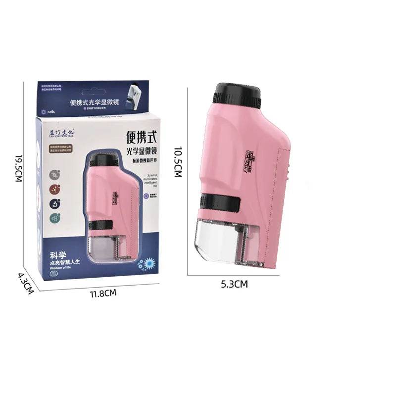 Pocket Microscope Kids Science Toy Kit 60-120x Educational Mini Handheld Microscope with LED Light Outdoor Children Stem Toy - AIAZ