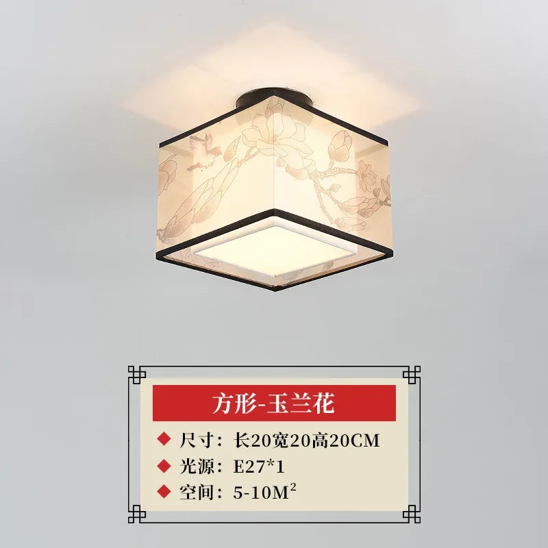 New Chinese Chandelier Lustre Ceiling Lamp Simple Corridor Chinese Painting Ceiling Lights Creative Suspendu Lotus Led Lighting