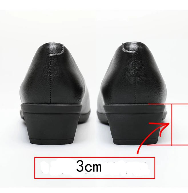 GKTINOO Black Leather Women's Work Shoes Pumps Thick Heels Round Head Shoes Soft Sole Professional Non-slip Hotel Work Shoes