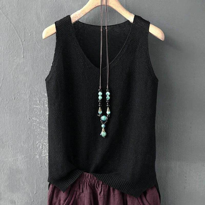 Blusas Mujer De Moda 2024 Blouse Women Summer Sleeveless Knitted Blouse Shirt Women Clothes V-neck Blouse Women Tops Shirts C855 - AIAZ