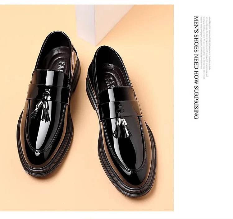 2024 New Men's Casual Business Leather Shoes Bright Black Wedding Banquet Dress Leather Shoes Large fashion Men's Shoes 38-48 - AIAZ