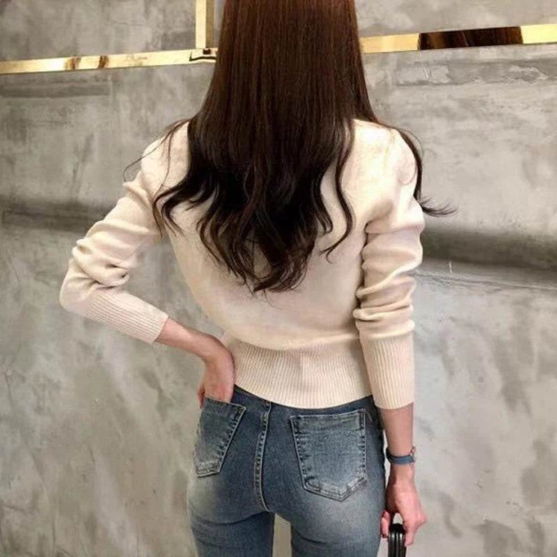 2025 Autumn Long Sleeve Fashion Women Cardigans Sweater Knitted Coat Short Casual Single Breasted Korean Slim Chic Ladies Tops - AIAZ